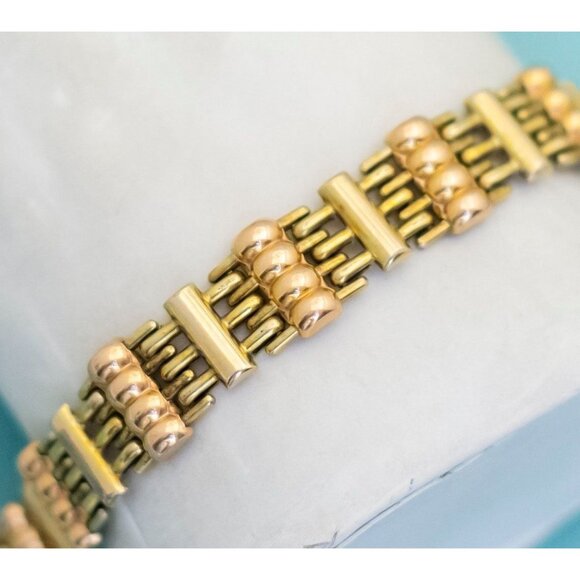 Vintage Rectangular Centipede Links Gold Tone Bracelet 7 inch - E6 - Picture 1 of 4